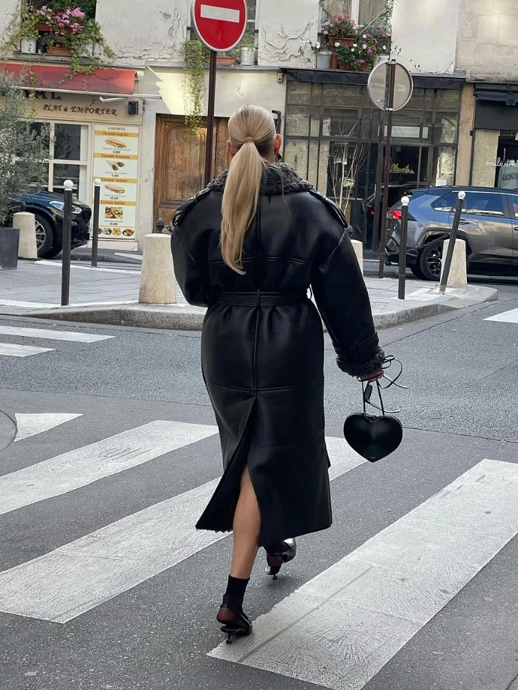 Abrigos de piel de oveja gruesos para mujer, chaquetas largas de Sherpa con cordones y una hilera de botones, ropa de calle cálida para señora nueva