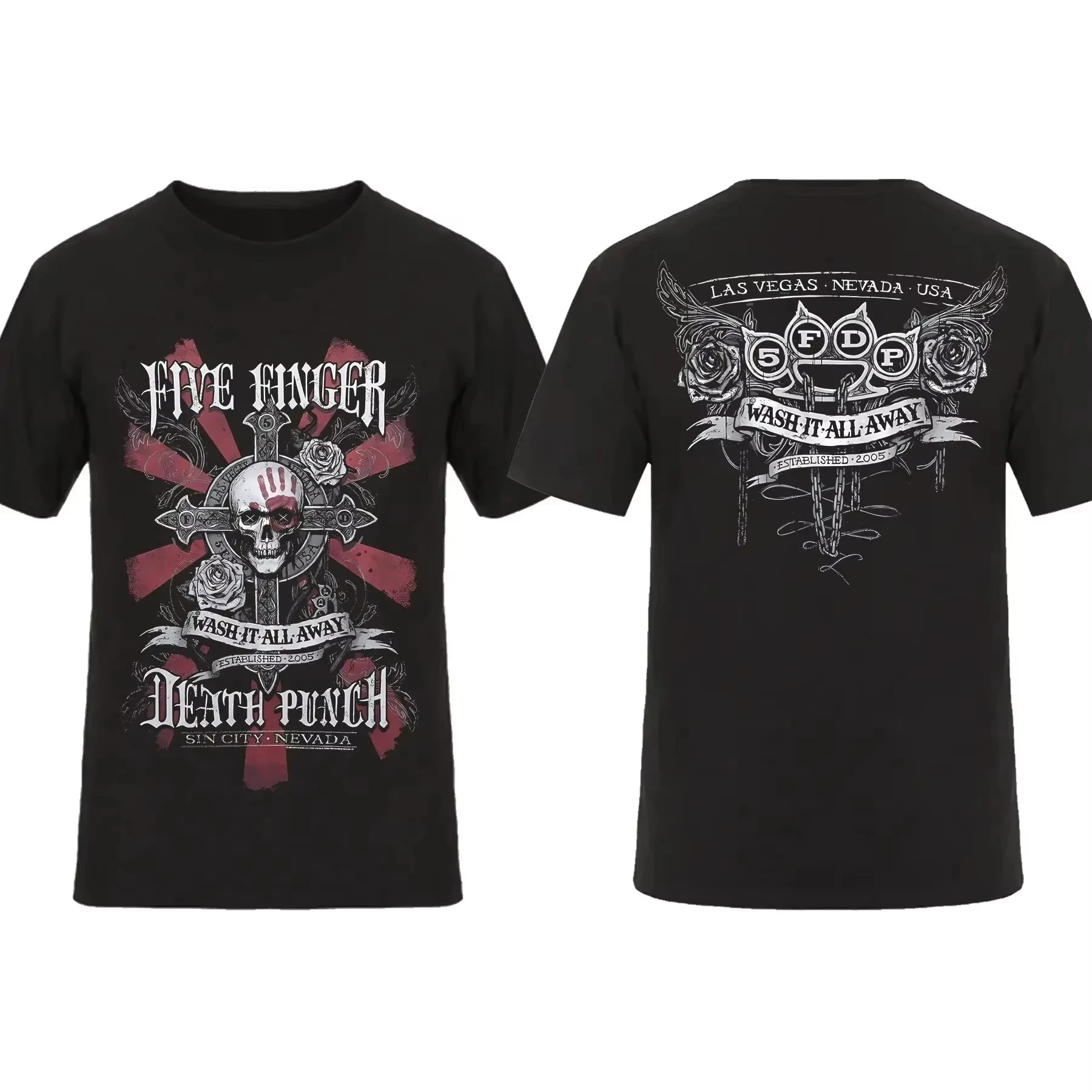2025Fashion Men T Shirt Double-sided Biker Skully Black By Five Finger Death Punch T-shirt Graphic Youth Cloth Streetwear S-3XL