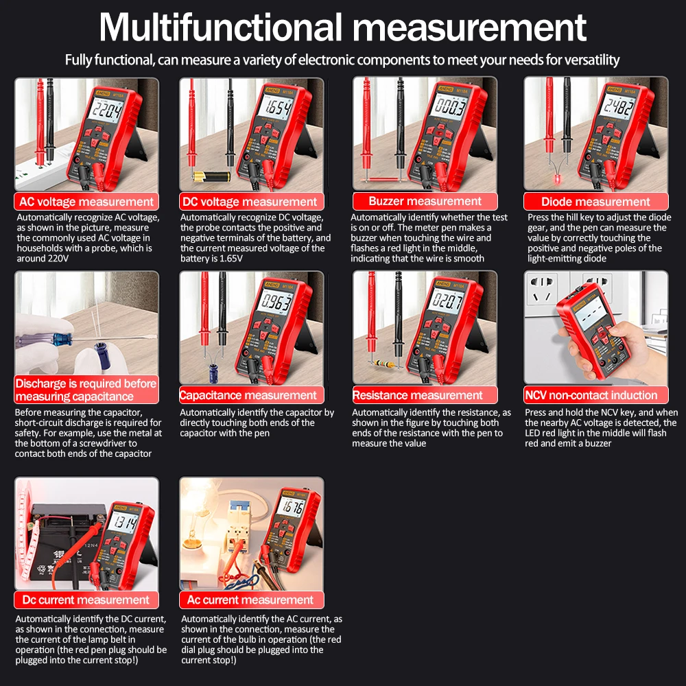 ANENG M118A Digital Multimeter Tester with NCV Data Hold 6000counts Auto Mmultimetro True Rms Tranistor Meter