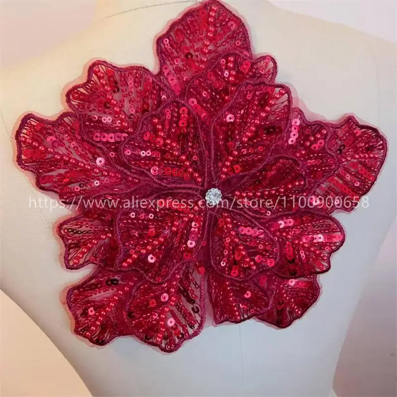 24CMX21CM, 22 Farben. Mehrschichtige bestickte, perlenbesetzte Pailletten-Großblumen, DIY-Kleidung, Mantel-Brustblume, Dekorations-Applikation. – Detail 23