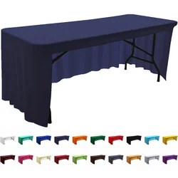 Solid Elastic Spandex Tablecloth Hotel Banquet Wedding Exhibition Decor Skirt Table Cover 4/5/6/8FT Stretch Fabric Milk Silk