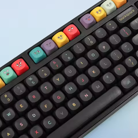 Simple Black/White Cute Keycap Emotion Monster Theme MOA Round Thickened Keycaps Funny Colorful Emoji PBT Custom Keyboard Caps
