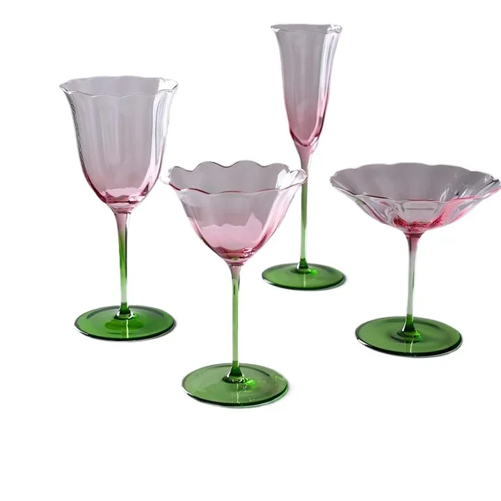 

Household wine glass lace ribbed goblet high value ins crystal glass cocktail glass high sense