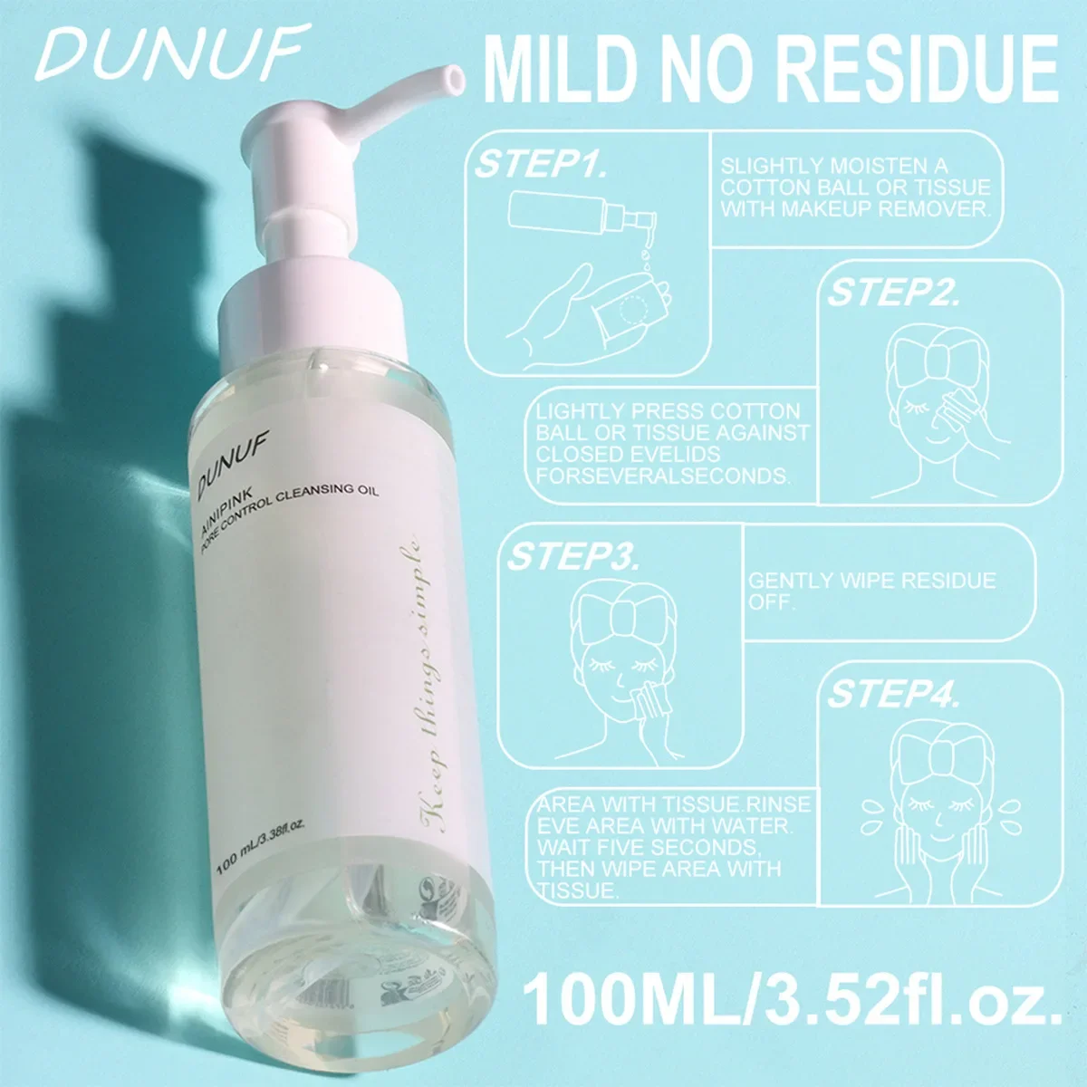 DUNUF 100ML Reinigungsöl Pflanzenextrakt Tiefenreinigung Gesichtsporen Feuchtigkeitsspendend Reduziert Mitesser Gesichtspflege Make-up-Entferner