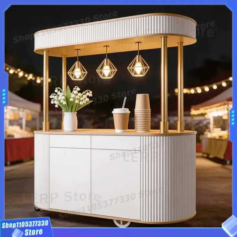 Luxury Mobile Bar Cart Display Furniture Kiosk for Coffee Ice Cream Event Rental Portable Serving Station for Parties