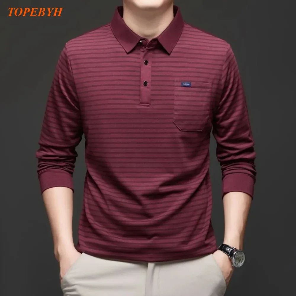 2025 New Mens Casual Tee Long Sleeve Sweatershirt  Pullover Lapel Polo Pocket Tops Man Clothes