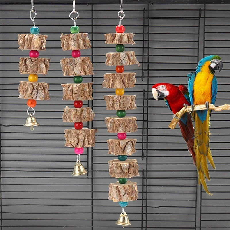 Natural Wooden Parrot Bird Toy Wood Parrot Chew Toy Chewing Cardboard Destroy Birds Toy Bird Cage Decoration Bird Supplies D9252