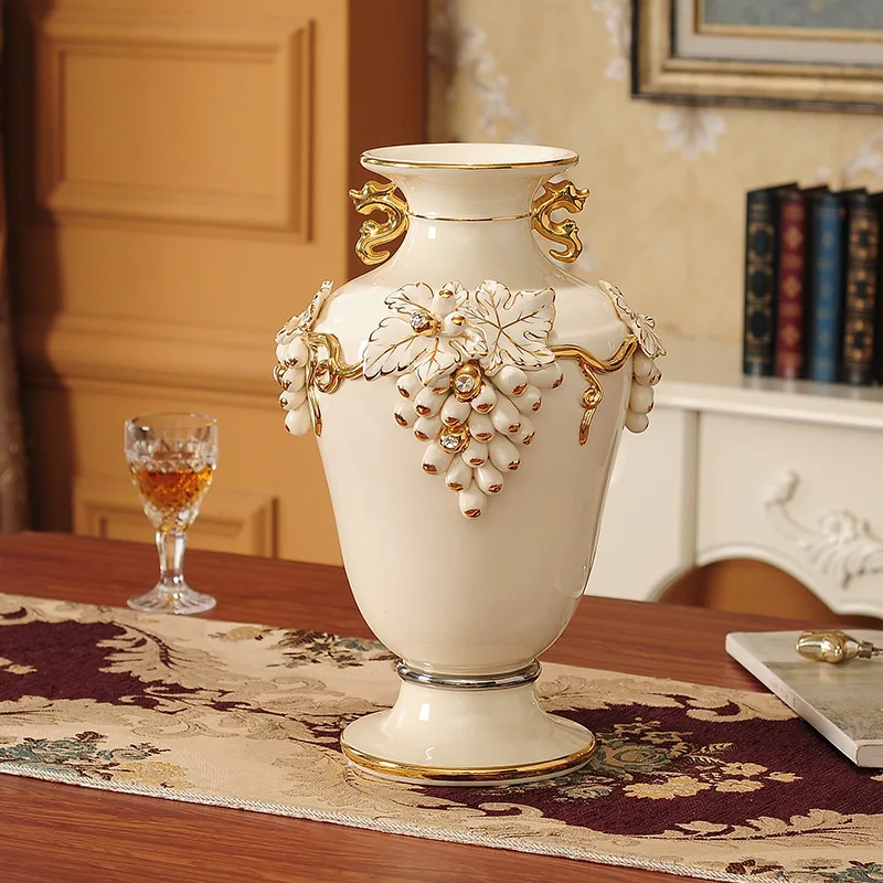 

Luxury European Ceramic Vase Ornament Large Living Room Countertop Entrance Floral TV Cabinet Flower Arrangement Home Decoration