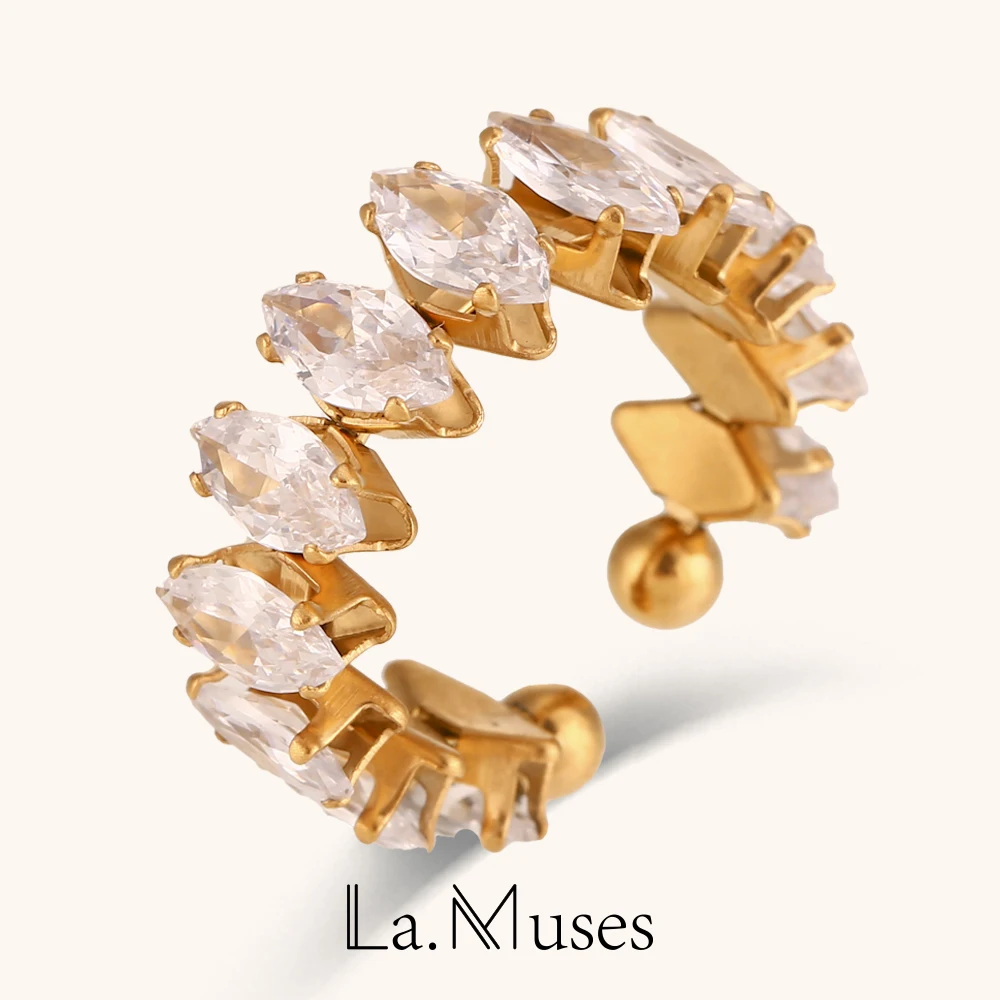 La. Muses Luxury Rhombus Zircon Opening Stainless Steel Cuff Bracelet For Women Shiny Gold Plated Women's Rings Jewelry Gifts