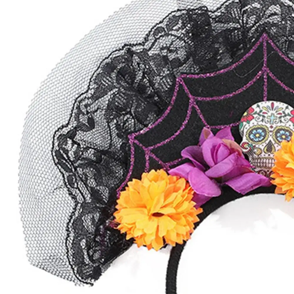 Diadema de bruja de telaraña para fiesta, diadema de flor de Rosa sintética, accesorios para el cabello para mascarada, diademas temáticas de Halloween