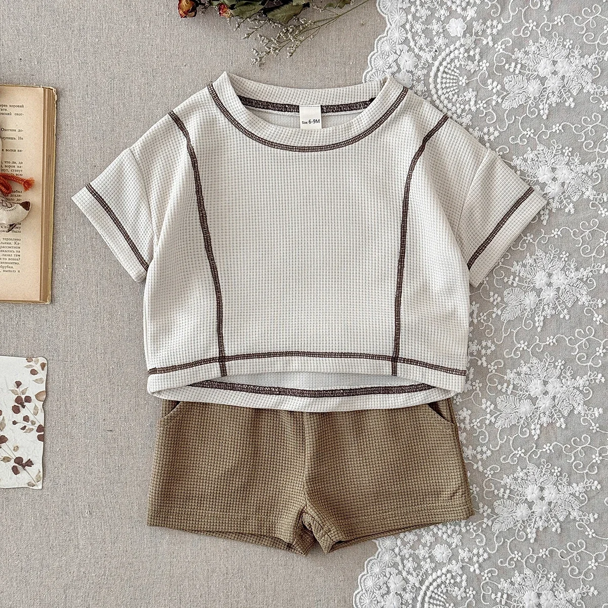 

Infant Baby Boy Clothes Set Apricot Short Sleeves T-shirt Shorts 2PCS Summer Daily Casual Outfit for Toddler Boy 0-3Y
