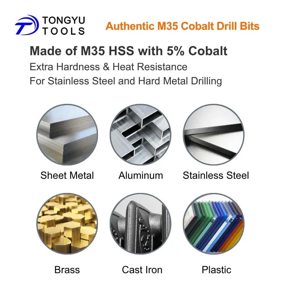 M35 Kobalt HSS Co5% Bohrer DIN338 Metrisch 1-13mm Jobber Spiralbohrer für Edelstahl und Hartmetalle, Stufenförmiger Spitze, 3-Flach-Schaft – Detail 2