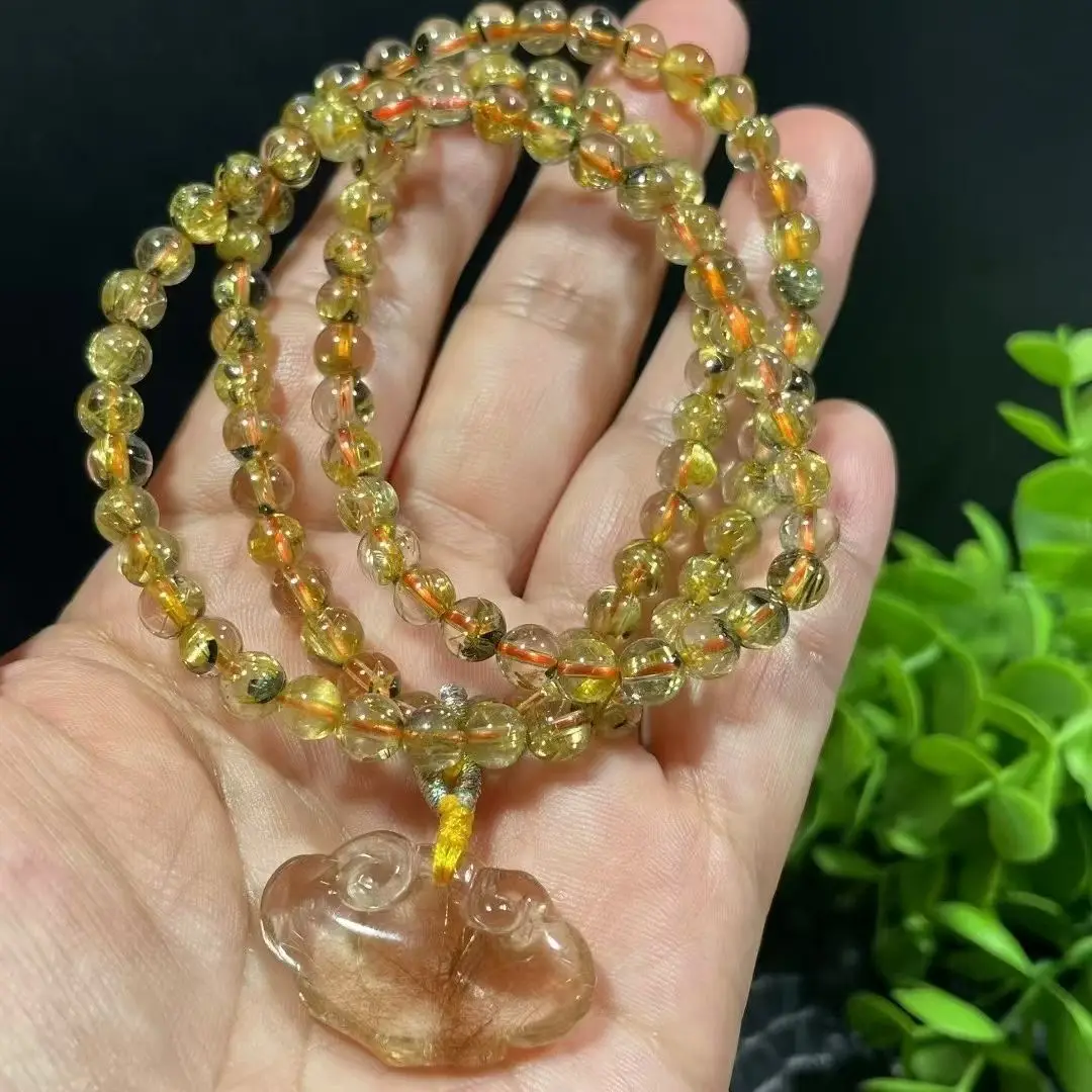 

Natural Gold Rutilated Quartz Titanium Bracelet Cat Eye 5.6mm Lock Clear Round Wealthy Woman Men Beads Jewelry Brazil AAAAAAA