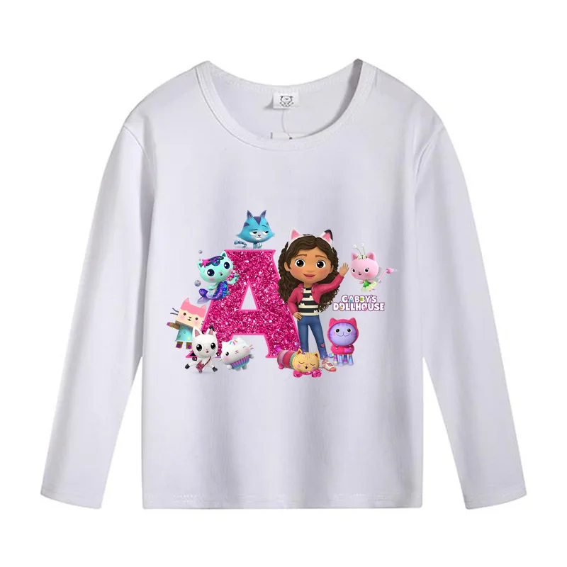 Gabby Poppenhuis Lange Mouwen T-shirts Anime Cartoon Print Brief Tee Herfst Dunne Tops Kinderkleding Hemd Kinderen Kerstcadeau