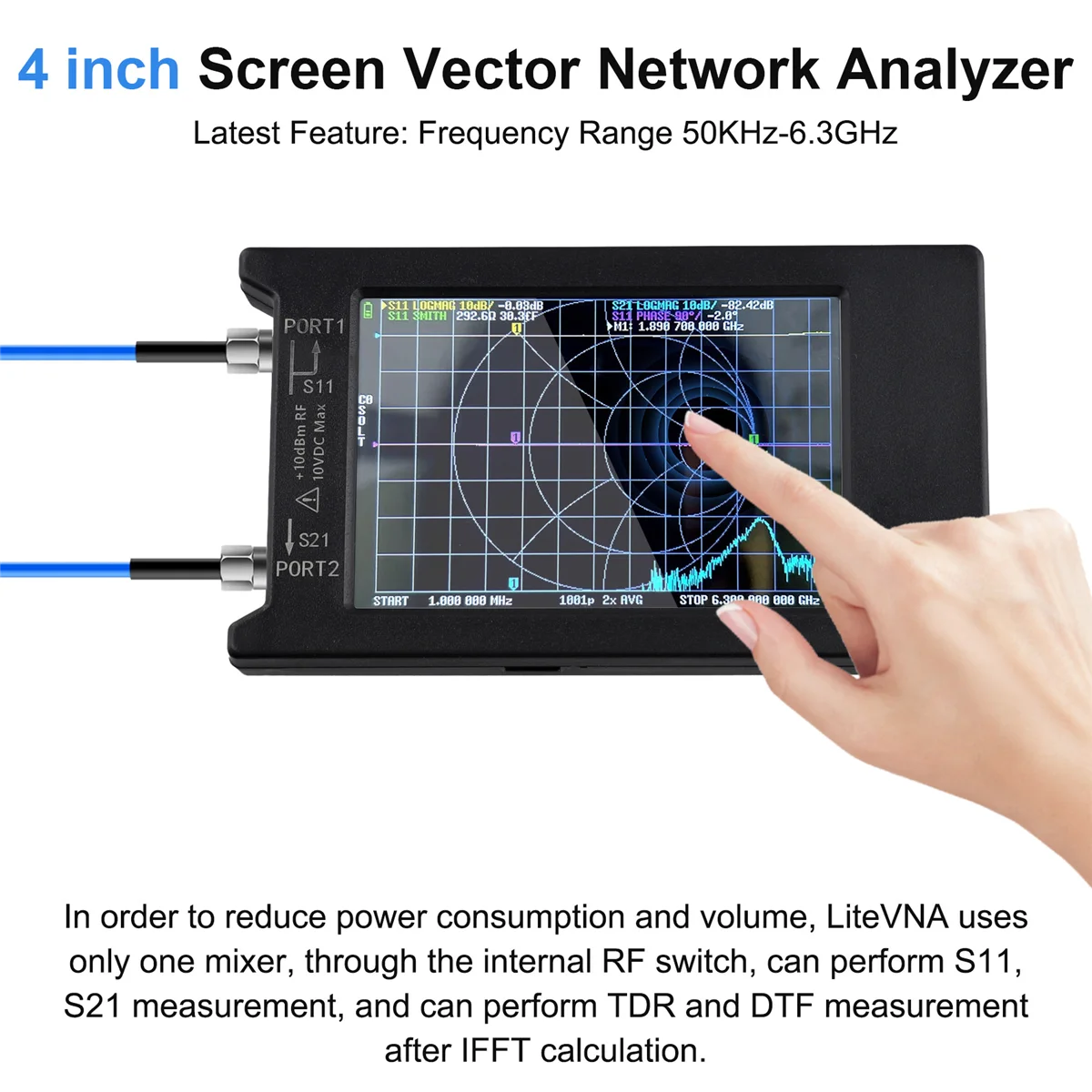 BOFO New LiteVNA-64 50KHz-6.3GHz LiteVNA 4Inch Touch Screen Vector Network Analyzer HF UHF Antenna Analyzer Update of NanoVNA