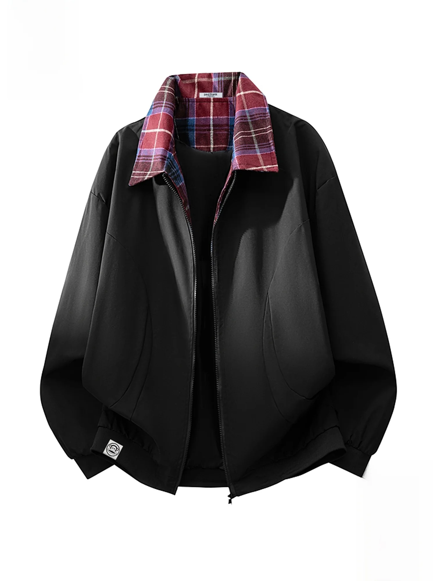 

Мужская свободная повседневная куртка Paul Frank в клетку с лоскутным воротником, на молнии, для весеннего сезона, молодежная мода