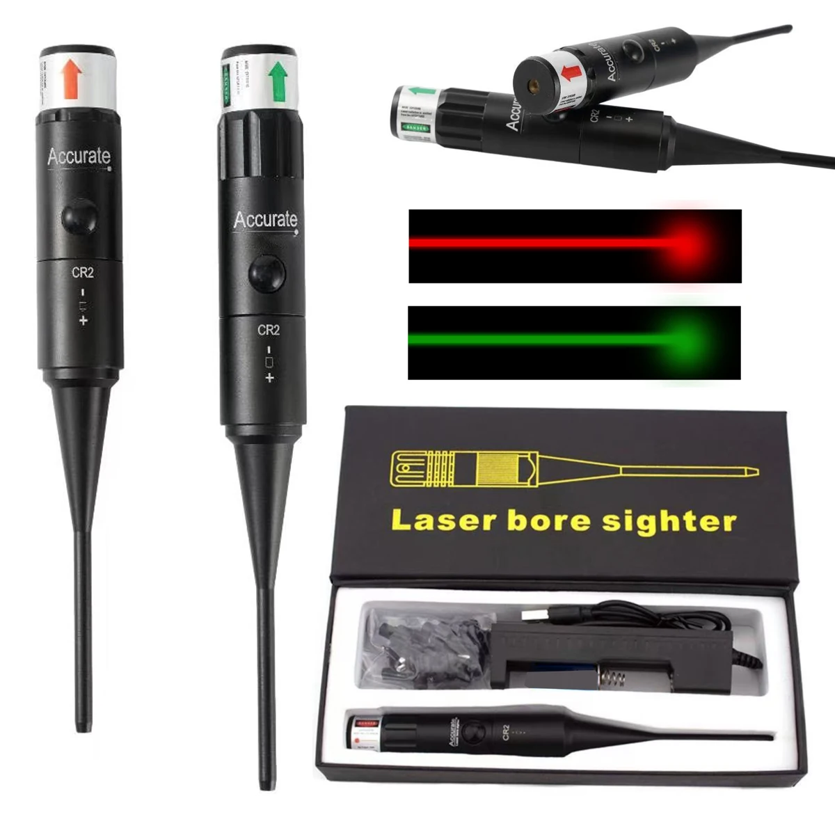  Tactical Rechargeable Laser Boresighter Red Green Laser Hunting Calibrator Boresighter .17 .177 .22LR to 12GA Caliber Laser