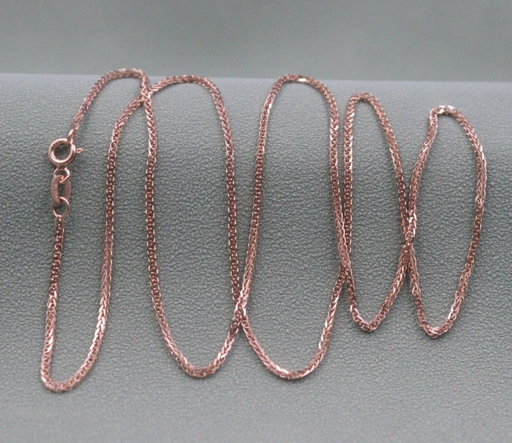 Real Pure 18K Rose Gold Chain Women Gift 1.2mm Wheat Necklace 4.4-4.6g/60cm