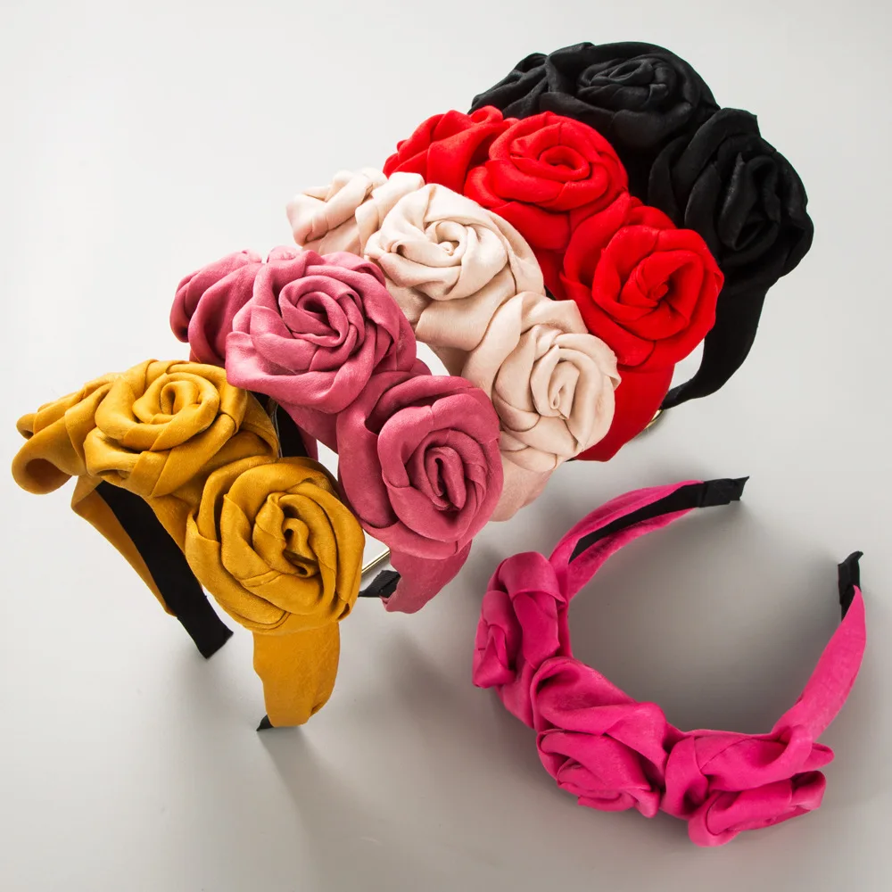 New Handmade Rose Fabric Headband Women's Retro Artificial Flower Elegant High-Grade Dance Hair Accessories