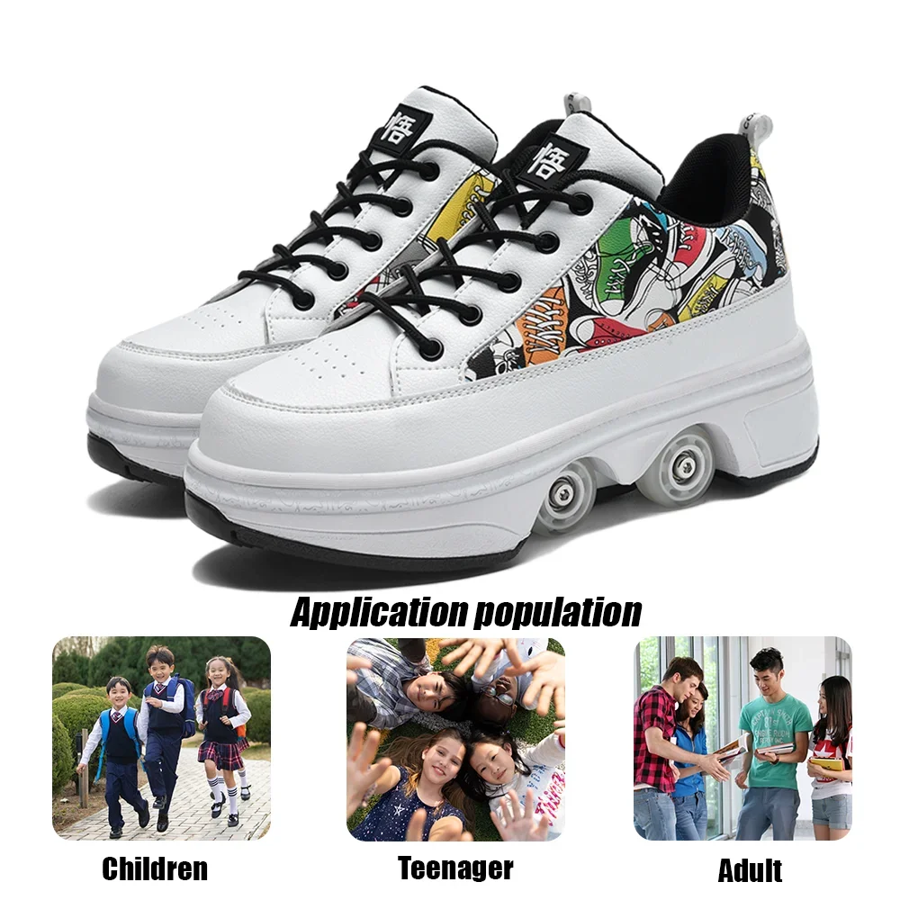 Meninos moda ao ar livre patins adulto 4 rodas transformadas sapatos unisex crianças meninas casuais tênis de rodas