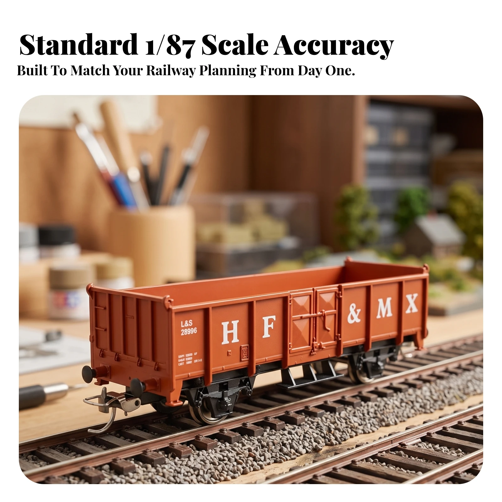 Open Freight Wagon with Metal Wheels Detailed Model Railway Wagon HO Scale Freight Car Realistic Authentic for Hobbyists