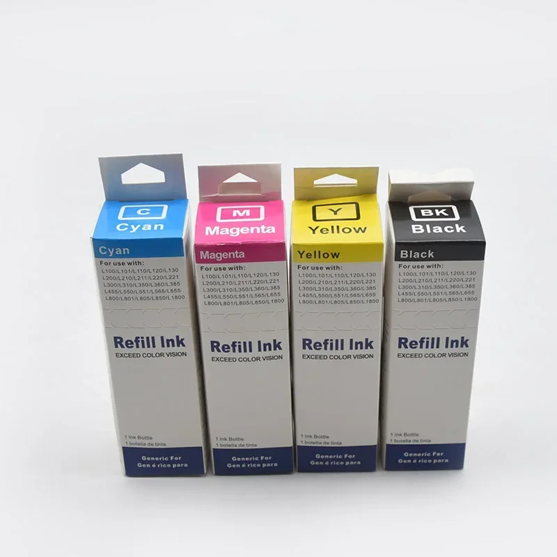 1Set Dye Refill Ink for Epson L100 L110 L120 L132 L210 L222 L300 L312 L355 L350 L382 L366 L550 L555 L565 Printer 4Color