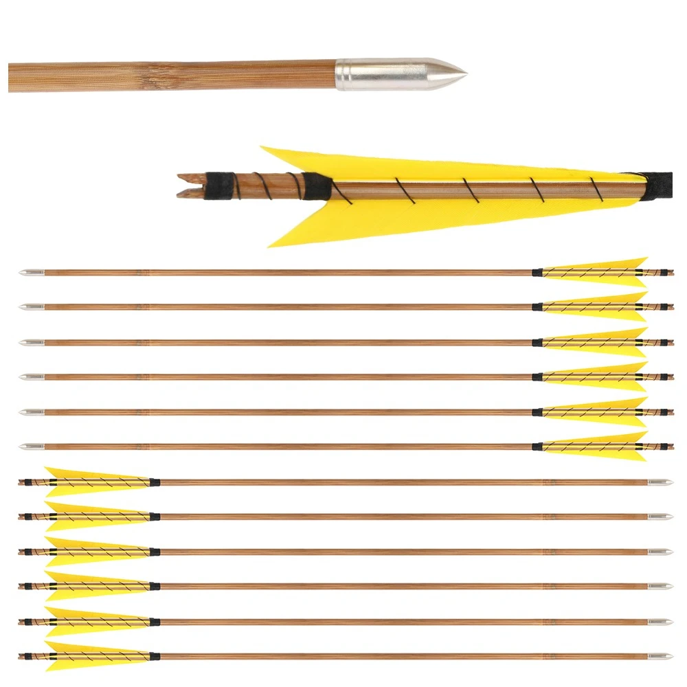 

Bamboo Arrows with Real Feathers 6/12pcs for Traditional Recurve Bow Outdoor Hunting Target Practice Beginner Shooting Gear