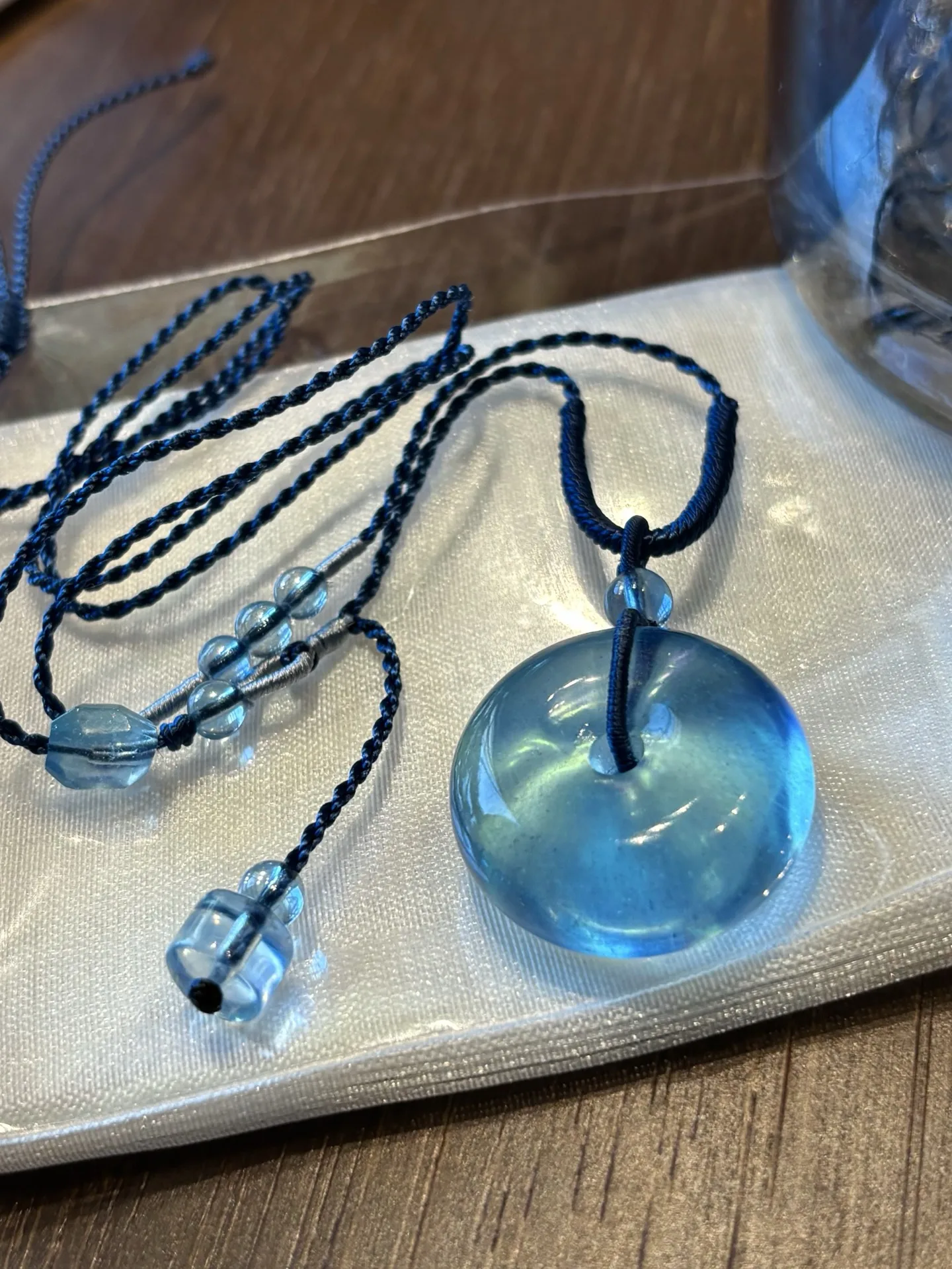 

Natural Blue Aquamarine Pendant Fashion Aquamarine Blue 23.5x10.4mm Round Donut Gold Necklace AAAAA