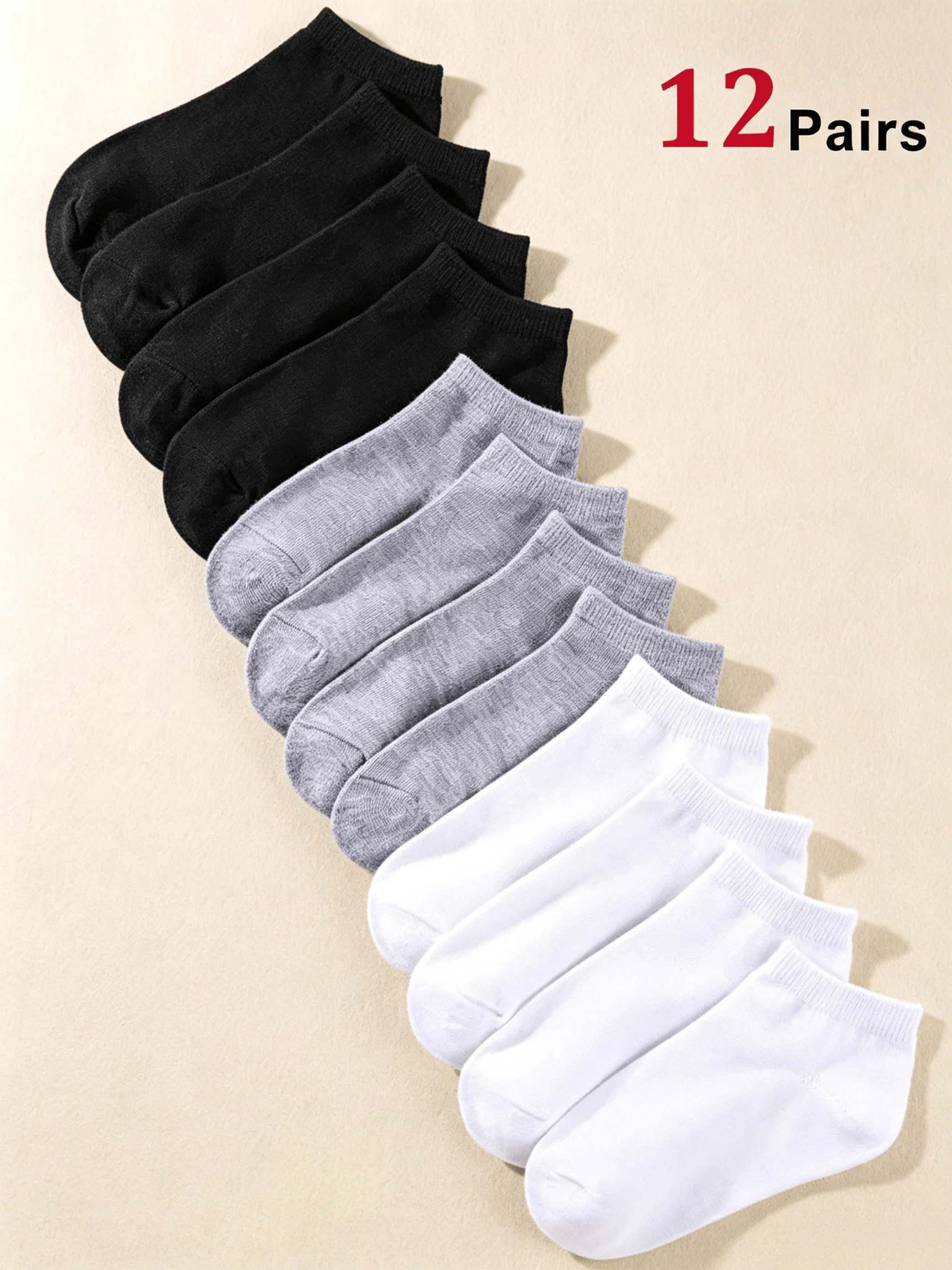 12 Pairs Men's Boat Socks Breathability Sweat Absorption Sports Business Socks Leisure Solid Color Men's Low Tube Floor Socks