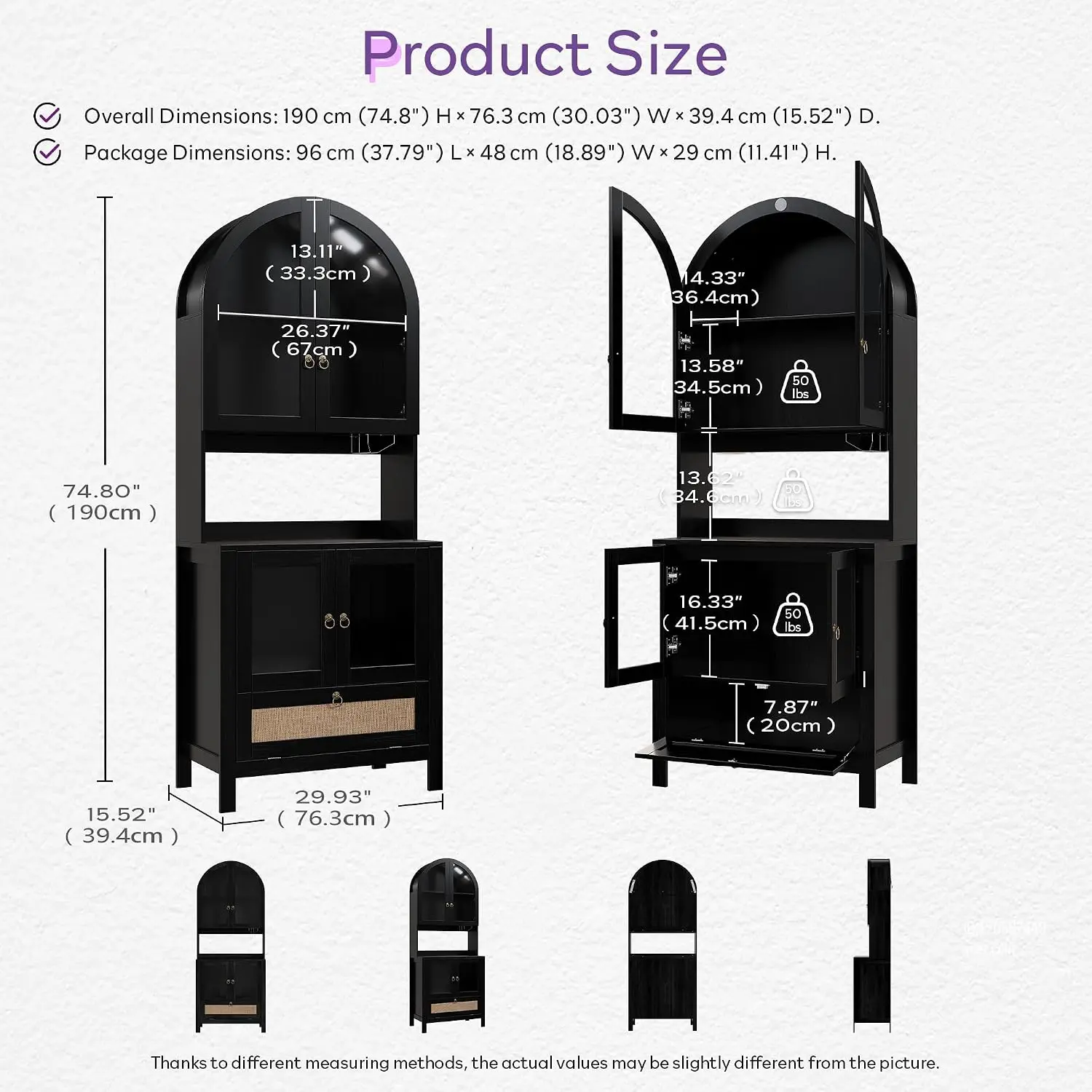 75'' Arched Pantry Cabinet w/Anti-Tip Device & Storage, Kitchen Dining Room, Customized