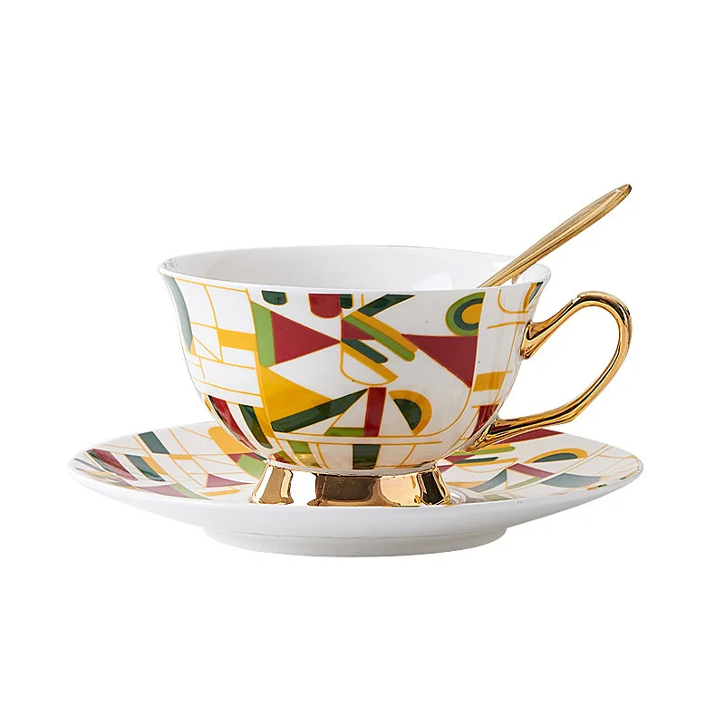 

Creative Geometric Ceramic Coffee Cups and Saucers Set English Gold Platinum Afternoon Tea Cups and Saucers Coffee Cup Set