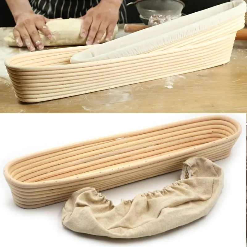 Baguette Bread Proofing Basket with Cloth Liner Rattan Sourdough Basket for Bread Making Baking Fermentation Baking Tools