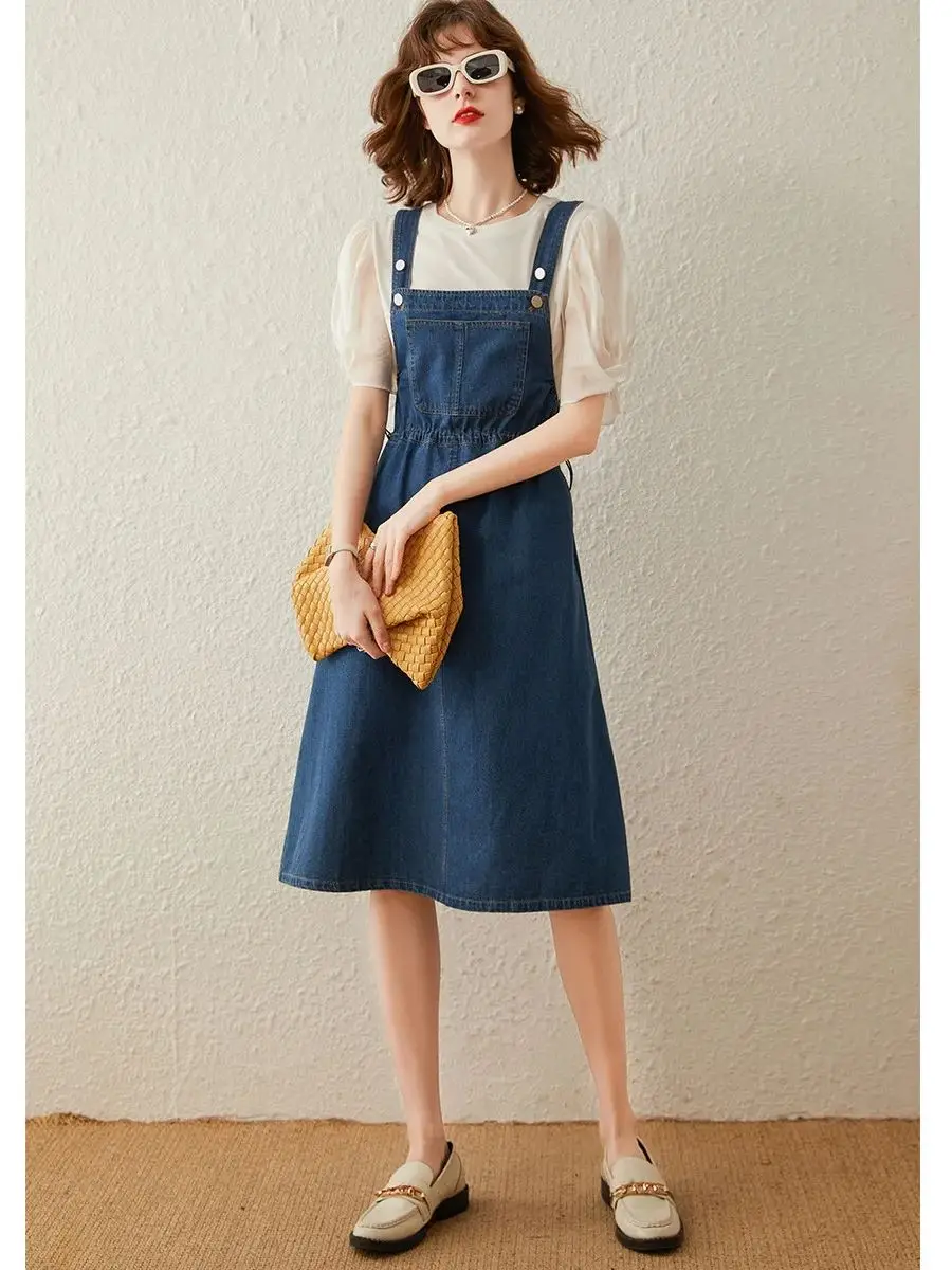 LOUIS YAO Denim Suspender Dress for Women 2024 Summer Casual Fashion A-line Suspended Skirt