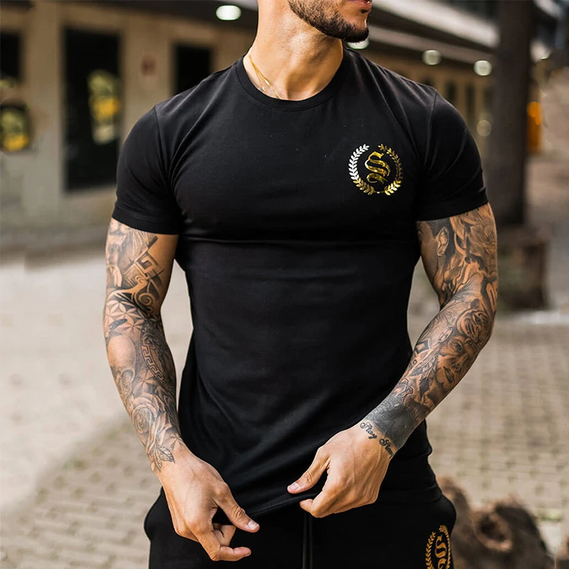 new Gym t shirt Men Fitness Sport Cotton Male Bodybuilding Workout Skinny Tee shirt Summer Casual Tops Clothing Men T-shirt