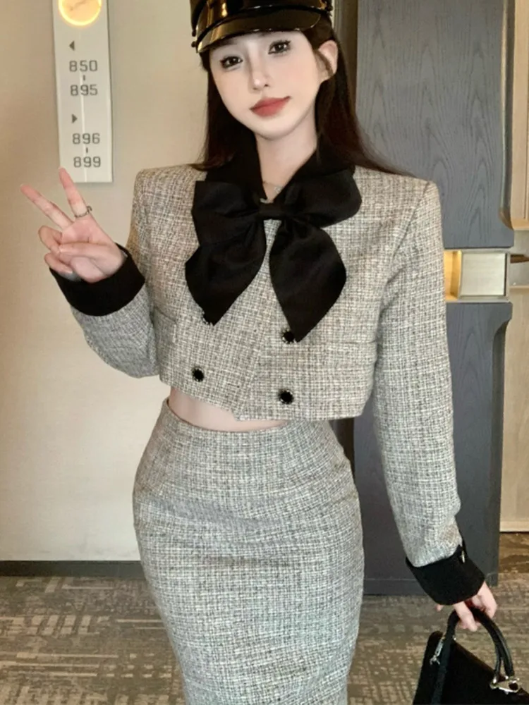 2023 new High Quality Two Piece Set for Women Short Jacket Coat + Skirt Autumn Winter y2k clothes 2 piece sets women outfit