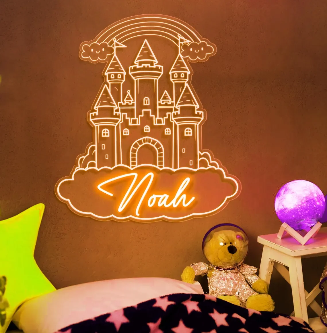 Personalized Princess Castle Neon Sign, Kids Bedroom Wall Decoration, Baby Girl Gift Birthday Gift Nursery Decor