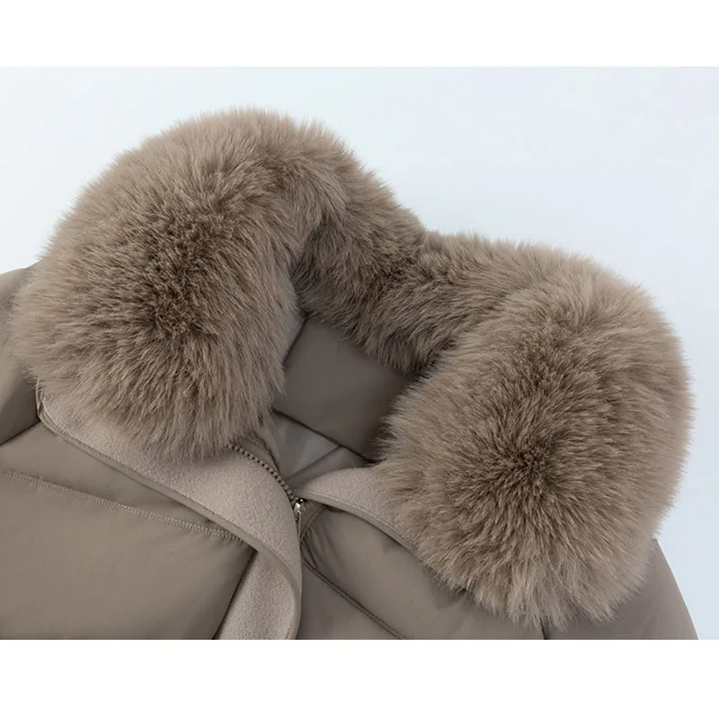 Nowa Zimowa Kurtka Puchowa z Bawełnianym Wypełnieniem Luźna Krótka Parka Damska Grube Ciepłe Kurtki z Dużym Futrzanym Kołnierzem i Klapami Casualowe Kurtki typu Bread