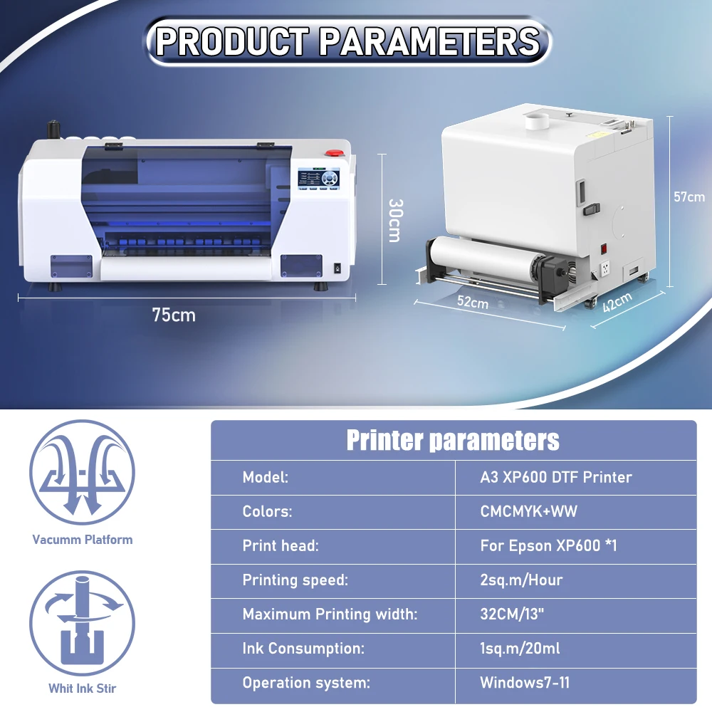 Imagem -02 - Impressora Dtf a3 Diretamente para Filmar Xp600 Impresora Dtf a3 com Máquina de Agitação de pó Dtf para Roupas Jeans a3 t Shir Impressão 13