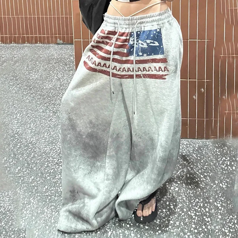 Fashion Street Trend Straight Trousers American Dirty Dyed Creative Make Old Print Loose Pants Hip Hop Autumn Winter Y2K Slacks