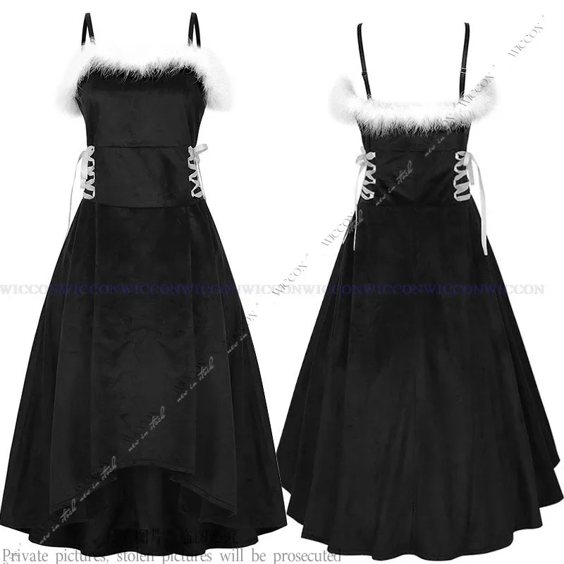 

a7d@Christmas Costume Woman Dress Adult Evening Dress Red Black Green Blue Christmas Dress Breast Wrap Dress Downy Cosplay Party