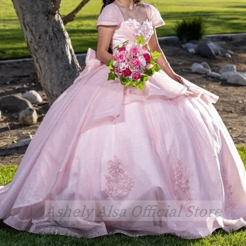 Customized Pink Quinceanera Dresses With Cape Flower Crystal Lace Up Sweet 16 14 Girls Prom Birthday Party Dress Vestido 15 Anos