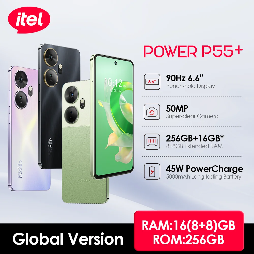 itel P55 Plus P55+ NFC Smartphone Android 50MP Super Camera Cellphone 90Hz 6.6“ Display Dynamic Bar Smart Mobile Cell Phone