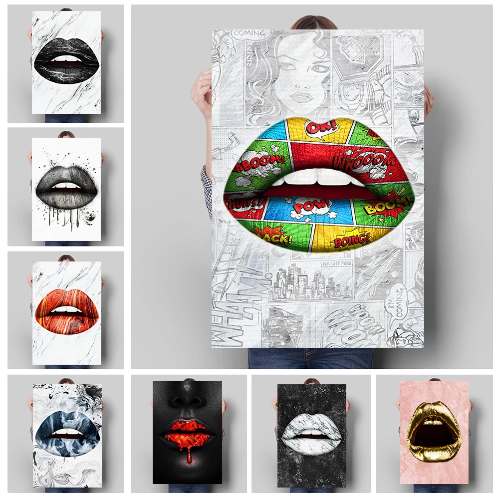 Modern Street Graffiti Lips Canvas Painting Abstract Retro Mouth Poster Print Nordic Style Wall Art Mural Living Room Home Decor