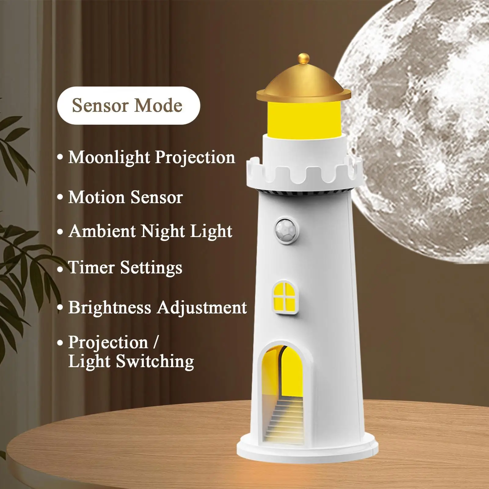

Kids Room Light Projector Motion Sensor Aesthetic Moon Lamp Light House Night Lights For Bedside Kitchens Bedrooms Nursery