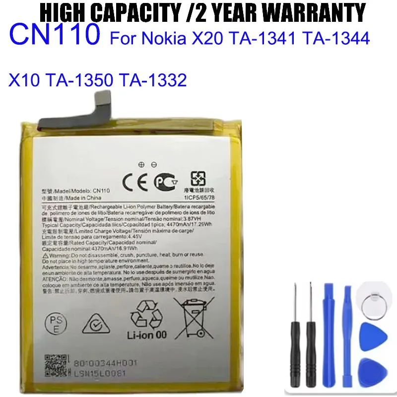Battery CN110 High Quality Replacement Battery For Nokia X20 TA-1341 TA-1344 X10 TA-1350 TA-1332 Batteries  Bateria + Tools