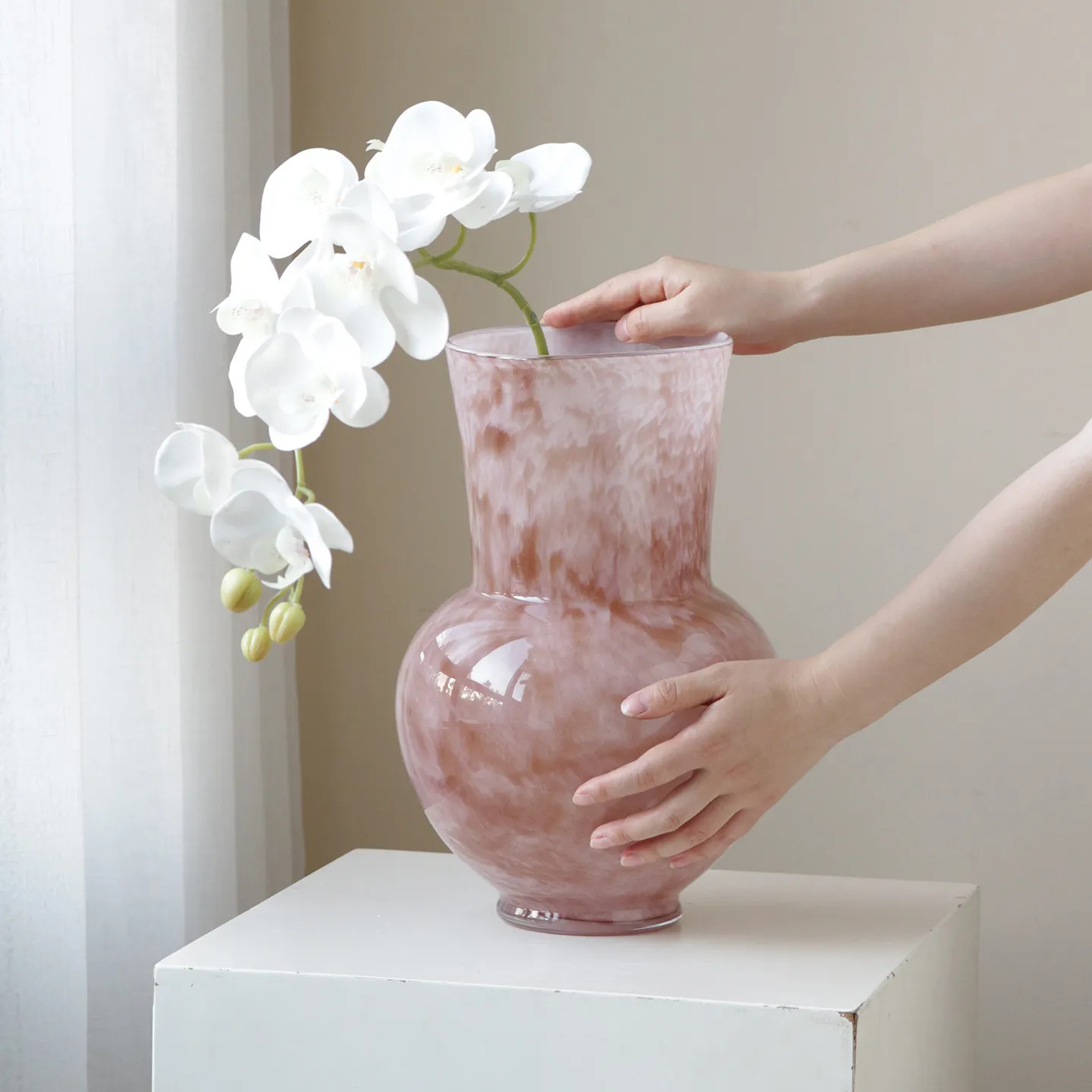 Nordic design advanced color glazed milk yellow large diameter handmade medieval vase ornament