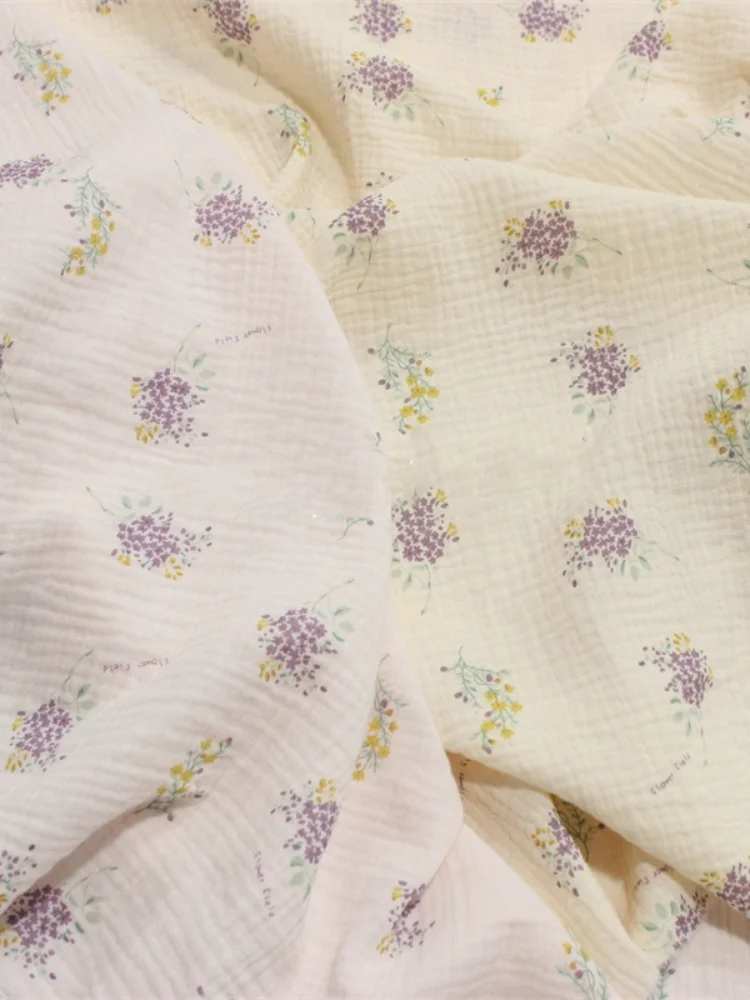 135x50cm Purple Floral Cotton Double Gauze, Small Floral Fabric, Children's Clothing, Pajamas, Home Clothes Fabric Sewing Cloth