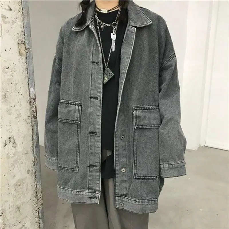 OVERSIZE Spring And Fall Men Jean Jacket Women Pockets Loose Button Cool Street Korean Style Large Size For Boys And Girls