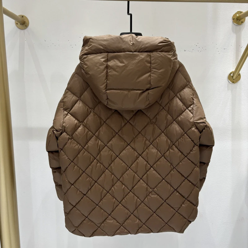 Schinteon jaqueta feminina de pato branco com capuz casual solto argyle quente outono inverno alta qualidade outwear 2025 novo casaco