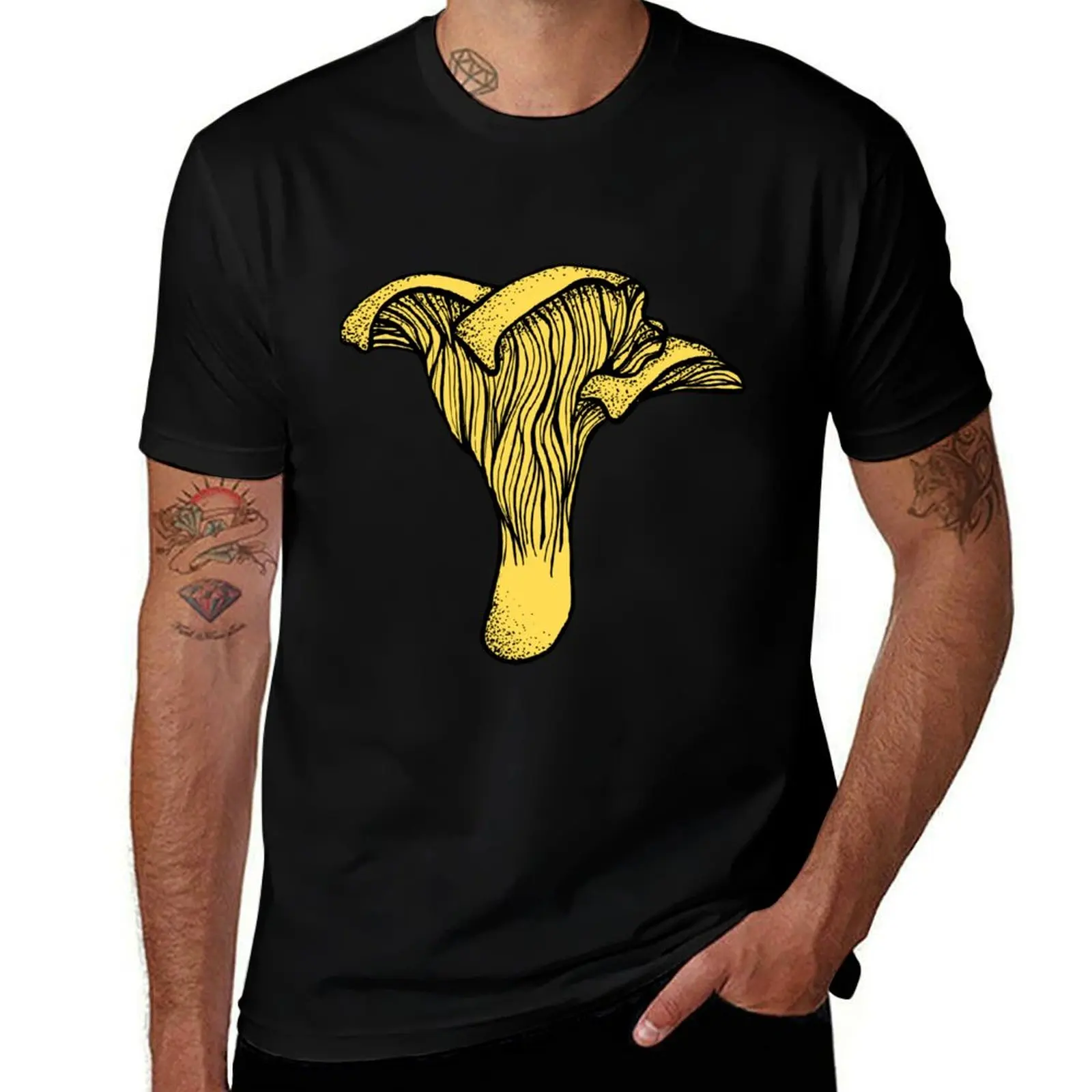 Yellow Chanterelle Mushroom Drawing T-Shirt printed t shirts for man T-Shirt